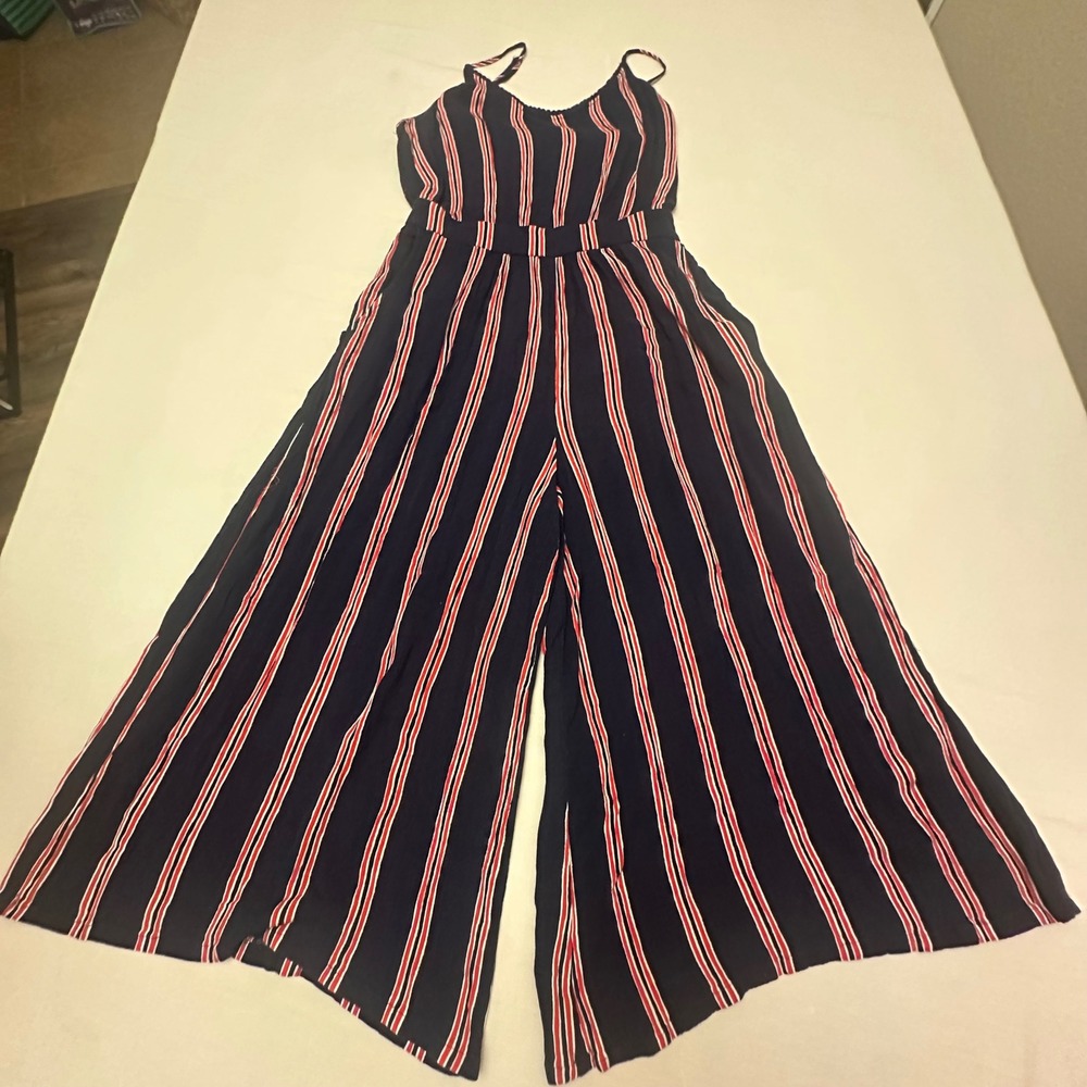 Derek Heart Women's L Red White Blue Striped Wide Leg Jumpsuit Patriotic July 4